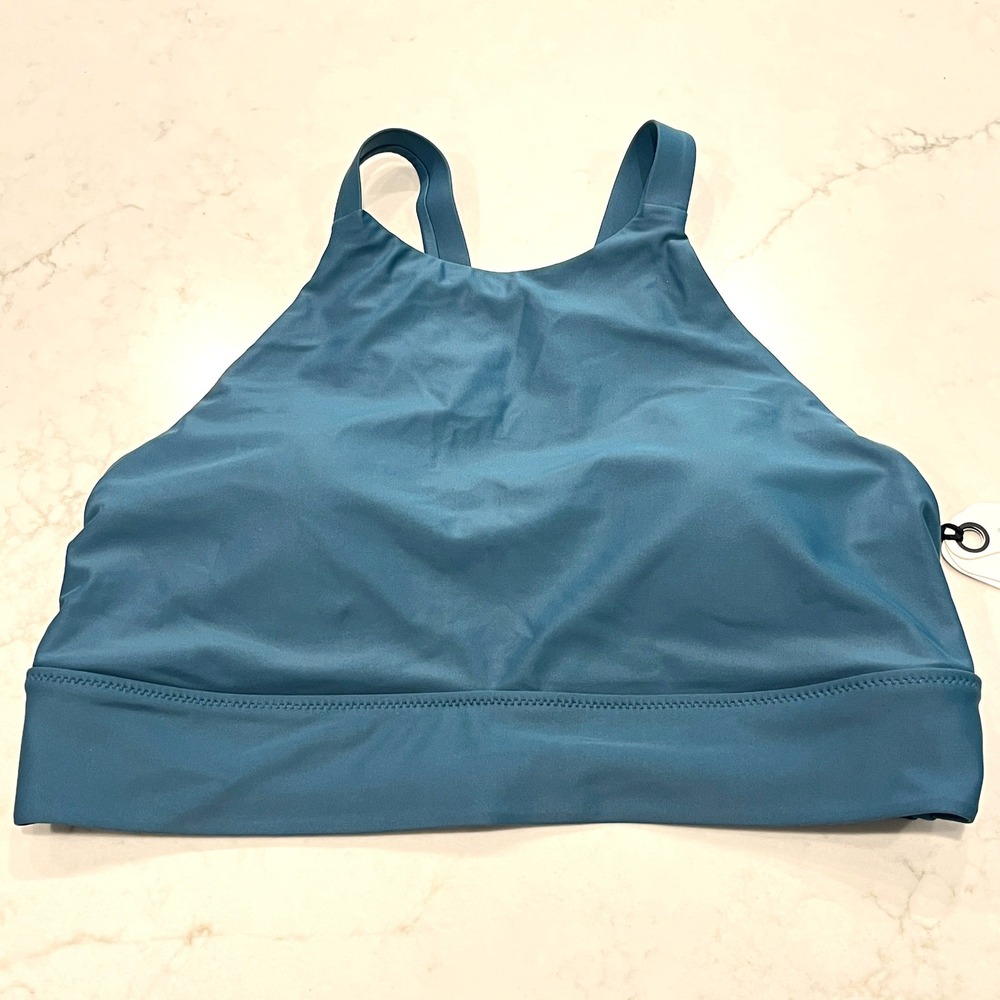 Prana NEW Bikini Set High Neck Top High Rise Bottom Womens M‎ Blue Tan Athletic - Picture 3 of 13